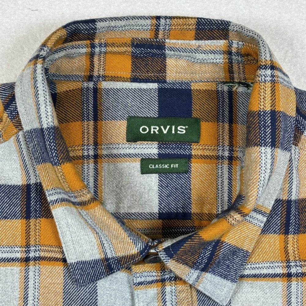 Orvis Perfect Flannel Shirt Mens 2XL Classic Orange Blue gray Plaid Heavy Cotton - Picture 6 of 11